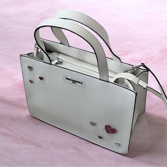Karl Lagerfeld White & Pink Embellished Satchel Crossbody with Heart Details 🩷 - Picture 15 of 17